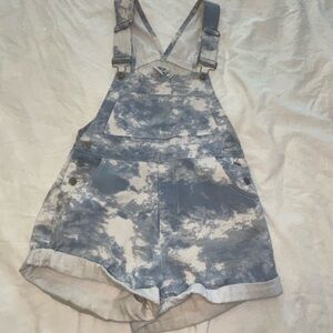 Princess Polly Blue & White Tie-Dye Denim Short Overalls